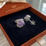 Boucles d'oreilles en cristal violet en forme de nœud | Or blanc