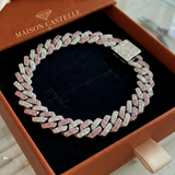 Bracelet cubain pailleté rose | Or blanc