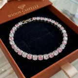 Bracelet de tennis duo en saphir rose | Or blanc