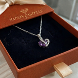 Collier améthyste deux cœurs | Or blanc