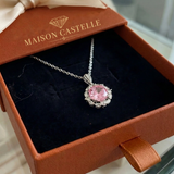 Collier auréole lotus rose | Or blanc