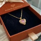 Collier cœur rose étreinte d'ange | Or