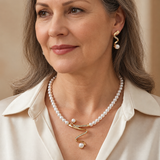 Ensemble cadeau en perles naturelles : collier et boucles d'oreilles | Or