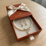 Ensemble cadeau en perles naturelles : collier et boucles d'oreilles | Or